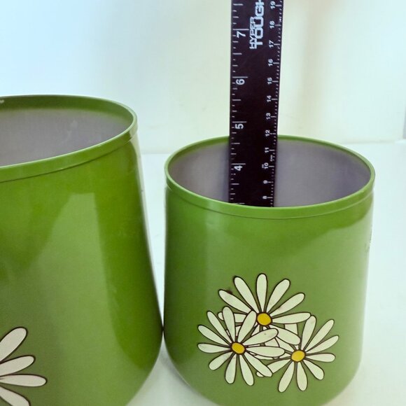 Vintage Green Daisy Coffee & Tea Canister Set With White Lids Retro Kitchen Deco - Picture 13 of 16
